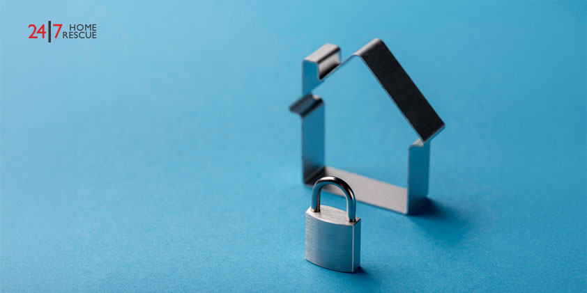 high angle of house frame and lock