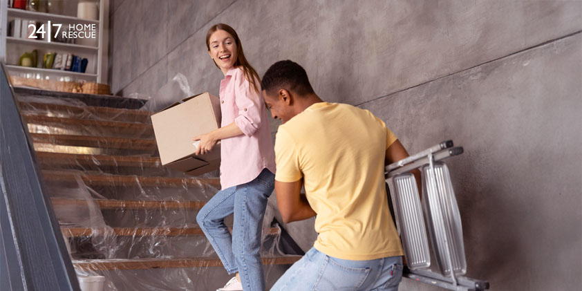 close up on people making home comfortable