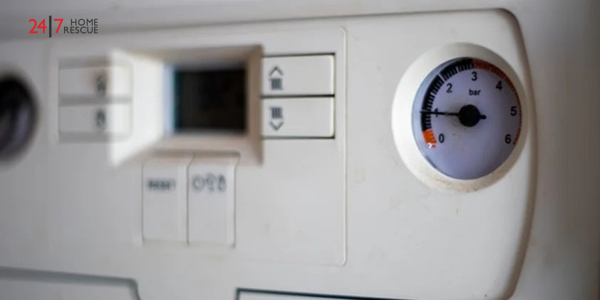 Boiler control panel with pressure gauge