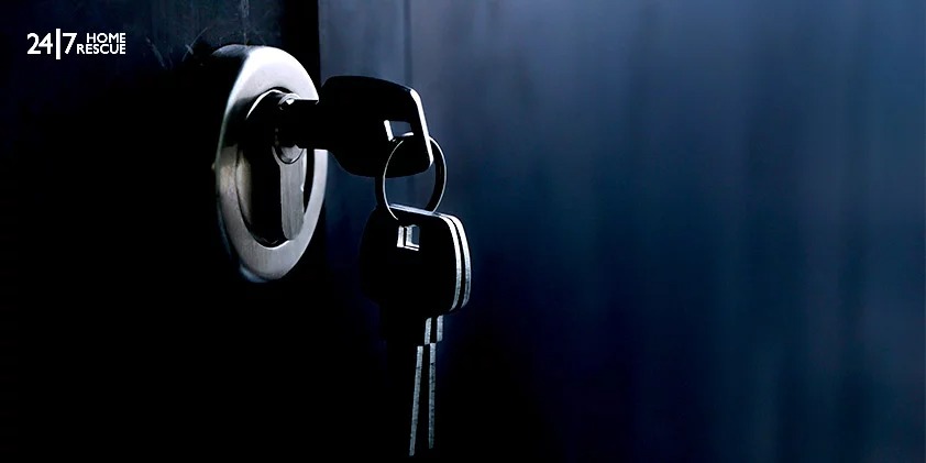 keys inserted into a lock door