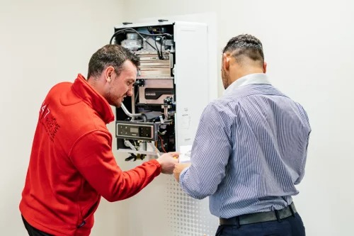 engineer providing guidance on boiler