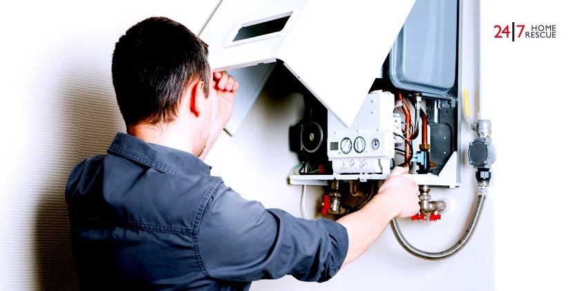 Engineer is doing boiler maintenance