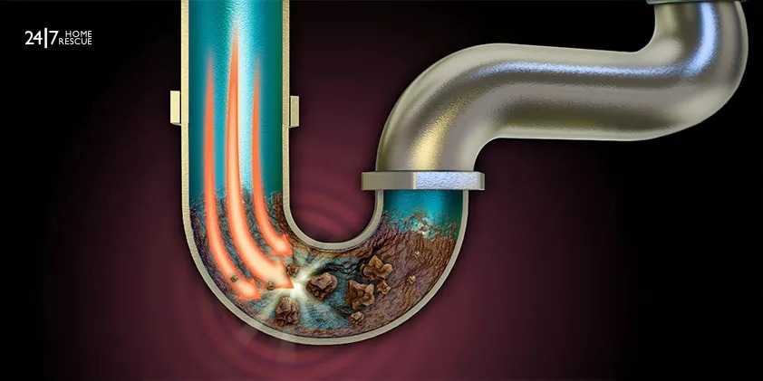 The buildup of dirt, sludge, and debris