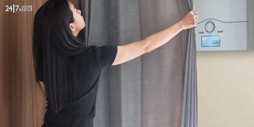 Cover your boiler with simple curtains