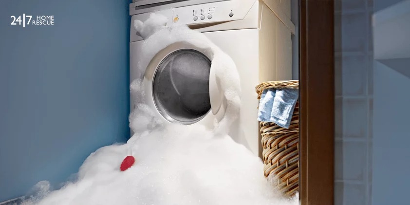 Soap coming out from broken washing machine