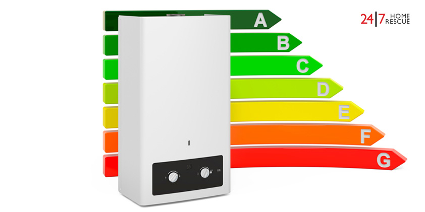 boiler with energy efficency ratings in the background