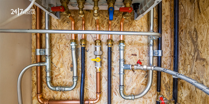 Pipe work beneath a combi boiler 