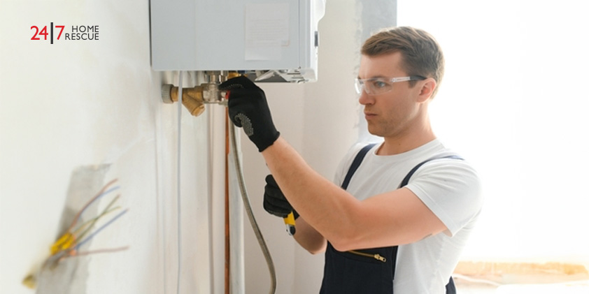 Engineer servicing boiler