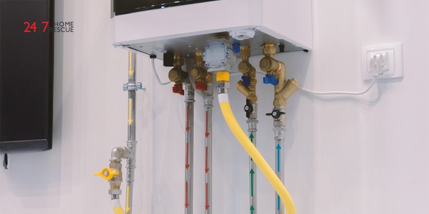 Combi boiler water flowing through pipes