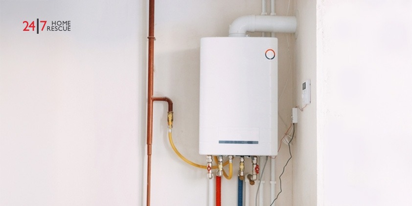 A combi boiler working to produce hot water