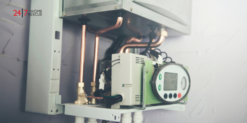 Gas boiler with connected heating pipes